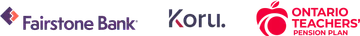 Logos of the Fairstone Bank, Koru, and Ontario Teachers' Pension Plan