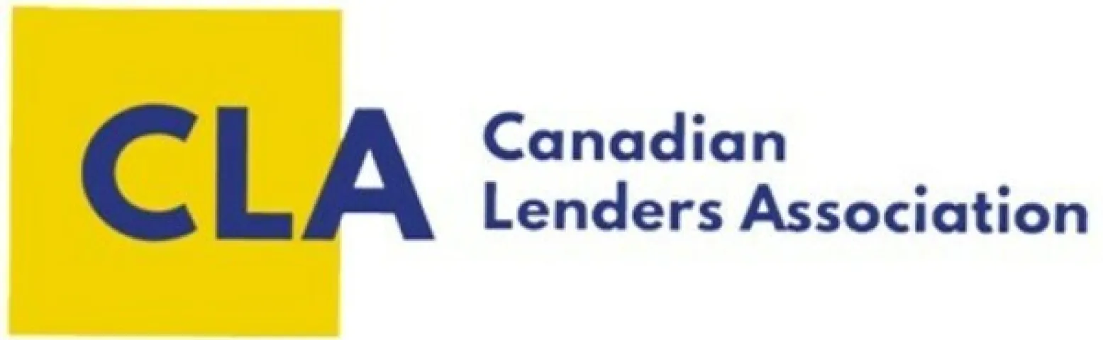 Image showing logo of the Canadian Lenders Association featuring the acronym 'CLA' in large blue letters on a yellow square, with the full name written to the right in blue text.