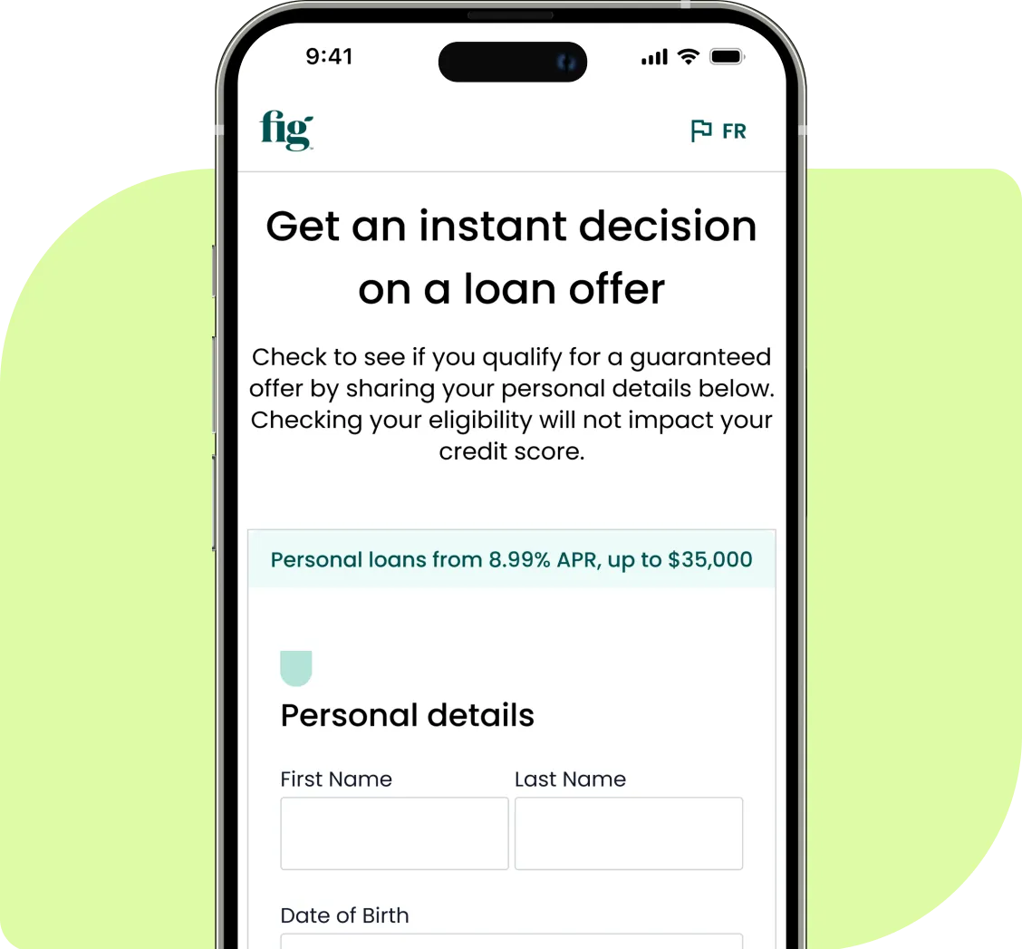 Mobile phone screen displaying Fig's loan prequalification page.